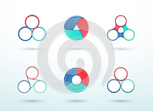 3 Point Connected Circle Cycle Diagram Vector Set