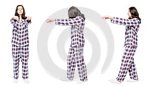 3 portraits in pajamas in a row a woman suffers from sleepwalking