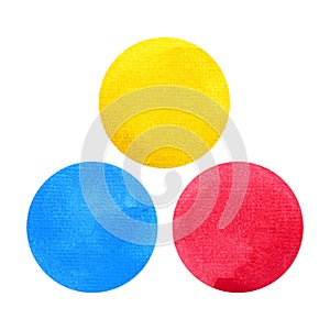 3 primary colors, blue red yellow watercolor painting circle