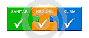 3 Puzzle Buttons showing Sanitary Heating Clima german