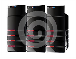 3 red servers computer