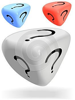 3 Shiny 3 Sided Mystery Dice Roll a Question Mark