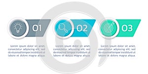 3 step process design. Timeline infographic design. Modern business layout, diagram template with line icons.