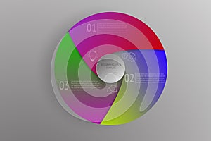 3 steps circular business infographics with colorful gradients.