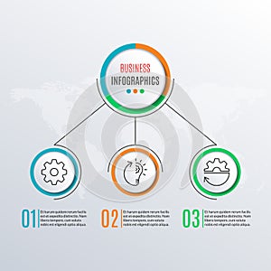 3 steps infographics with circle elements. 3 options, levels, parts or processes. Infographic template for business presentation w