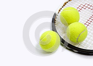 3 tennis balls and a racket