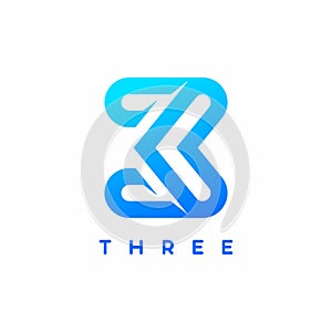 3 three logo template blue