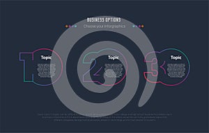 3 Topics of Infographic finance and educations template,  Infographic design for Business workflow with dark background, Infograph