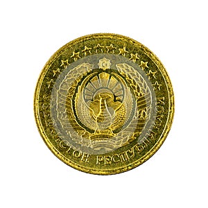 3 Uzbek tiyin coin 1994 reverse isolated on white background