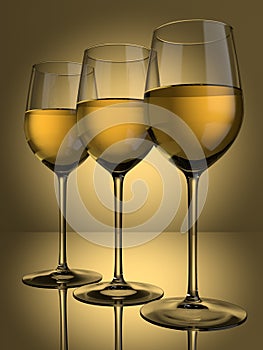 3 White wine glasses