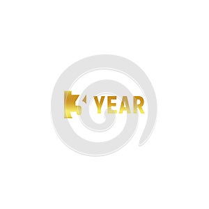 3 year, happy birthday gold logo on white background, corporate anniversary vector minimalistic sign, greeting card