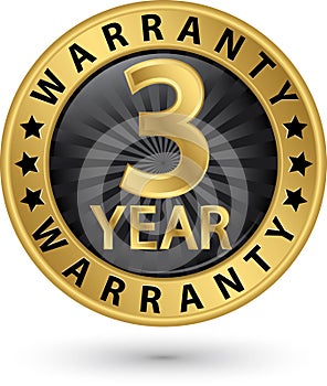 3 year warranty golden label, vector illustration