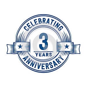 3 years anniversary celebration logotype. 3rd years logo. Vector and illustration.