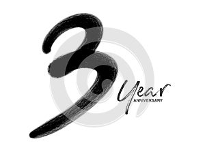 3 Years Anniversary Celebration Vector Template, 3 Years  logo design, 3th birthday, Black Lettering Numbers brush drawing