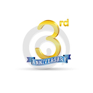 3 years anniversary logo with blue ribbon