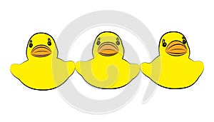 3 Yellow duck toy on white background. Business, Leadership, Teamwork or Friendship Concept. Vector