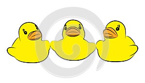 3 Yellow duck toy on white background. Business, Leadership, Teamwork or Friendship Concept. Vector