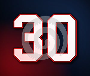 30 American Football Classic Sport Jersey Number in the colors of the American flag design Patriot, Patriots 3D illustration