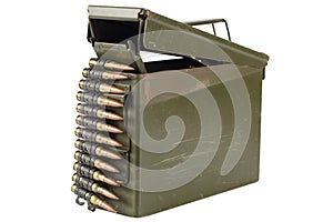 .30 Cal Metal Ammo Can with ammunition belt
