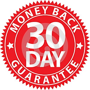 30 day money back guarantee red sign, vector illustration