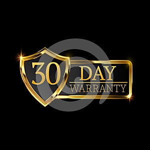 30 day warranty logo with golden shield