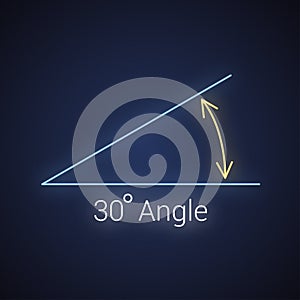 30 degree angle neon icon, isolated icon with angle symbol and text