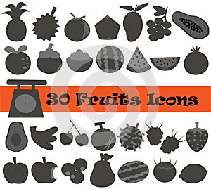 30 Fruits Icon in black tone