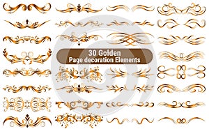 30 Golden Hand drawn ornamental Dividers or Decoration Elements.