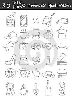 30 icon thin line business e-commerce shopping vector hand draw