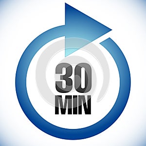 30 minute Turnaround time TAT icon. Interval for processing, return to customer. Duration, latency for completion, request