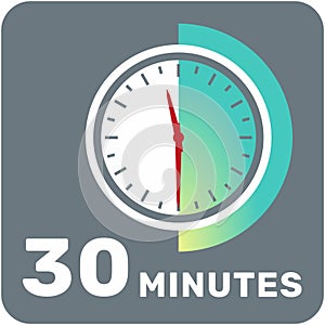 30 minutes, analog clock, isolated timer icon. Vector illustration, EPS