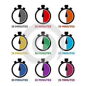 The 30 minutes color icon set isolated on white background