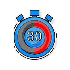 30 minutes left. Timer, clock, stopwatch isolated icon. Note the cooking time. Vector illustration.