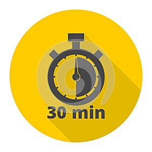 30 minutes stopwatch symbol, Timer icons set with long shadow