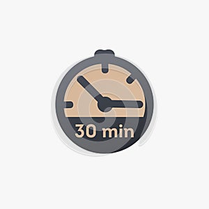 30 minutes, stopwatch vector icon. clock icon in flat style. Stock vector illustration isolated on white background.