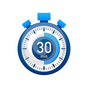 The 30 minutes, stopwatch vector icon. Stopwatch icon in flat style, timer on on color background. Vector illustration