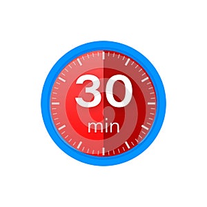 The 30 minutes, stopwatch vector icon. Stopwatch icon in flat style on a white background. Vector stock illustration.