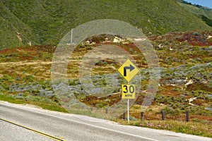 30 mph road sign. Scenic California State Rout 1