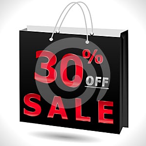 30% off, 30 sale discount, 30 off text with shopping bag