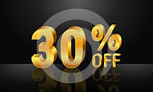 30% off 3d gold on dark black background, Special Offer 30% off, Sales Up to 30 Percent, big deals, perfect for flyers, banners, a