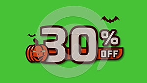 30% off animated halloween discount text or sticker on a green screen