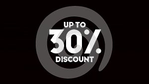 30 percent discount. Dynamic displaced sale text animation.
