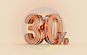 30 percent discount sale banner gold effect 3d render concept