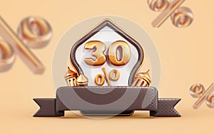 30 percent discount sale banner with golden lantern 3d render for Ramadan