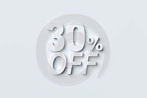 30 percent discount or sale offer banner. Retail prices 30 percent off