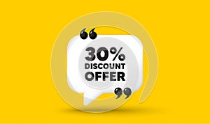 30 percent discount. Sale offer price sign. Chat speech bubble 3d icon. Vector