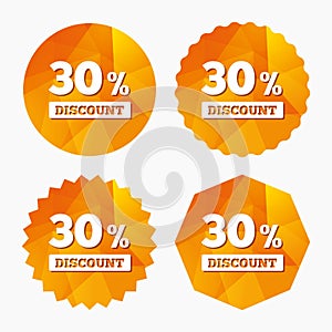 30 percent discount sign icon. Sale symbol.