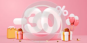 30 percent Off. Discount creative composition. Sale symbol with decorative objects, balloons and gift box. Sale banner