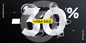 30 percent Off. Discount creative composition with water drops. Fresh Sale banner and poster.