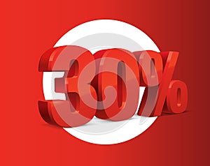 30 percent off, sale background, red metall object 3D.